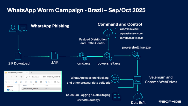 A diagram showing details of the WhatsApp worm campaign